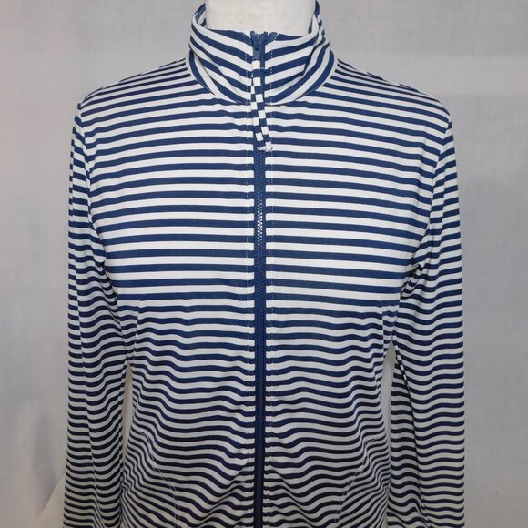 Carve Designs Womens M Lake Sunshirt Blue White Striped Full Zip UPF 50+ - Picture 4 of 11